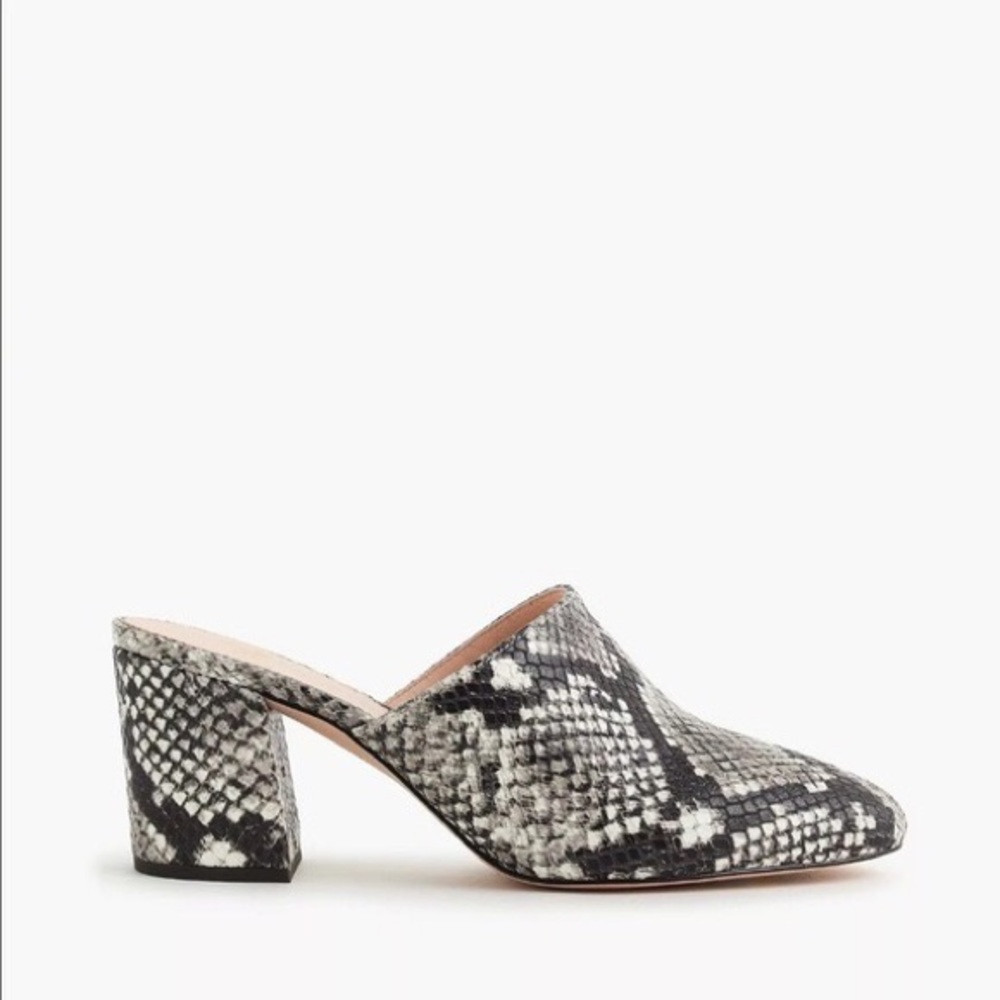 J. Crew Sophia high block-heel mules in faux snakeskin